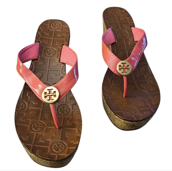 Tory Burch Pink Platform Cork Wedge Flip Flops Sandals Size 7 Women's - Picture 2 of 15